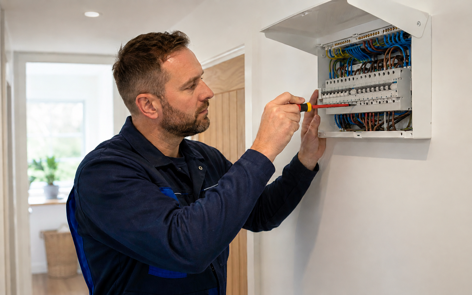 Qualified electrician completing electrical work